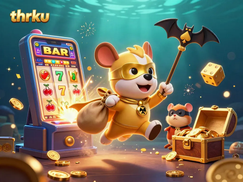 Engage in thrilling gaming experiences with thrku's vibrant casino-themed 3D illustration showcasing a superhero dog.
