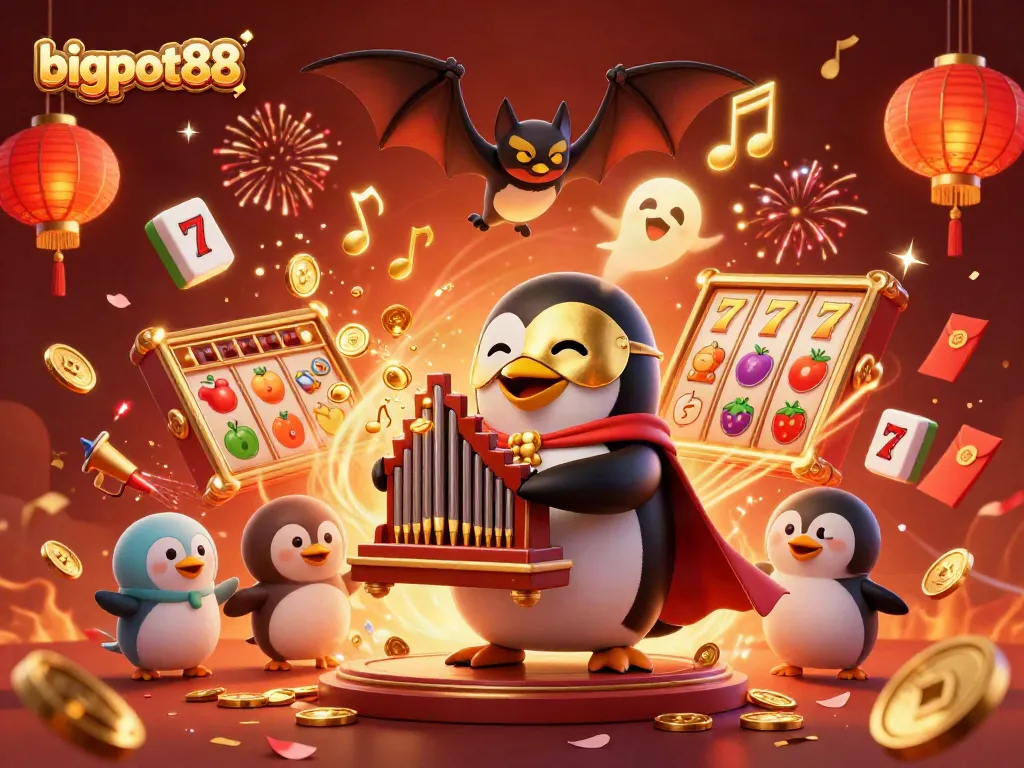 Menangkan jackpot bermain slot dengan bigpot88, dikelilingi koin emas dan simbol keberuntungan.