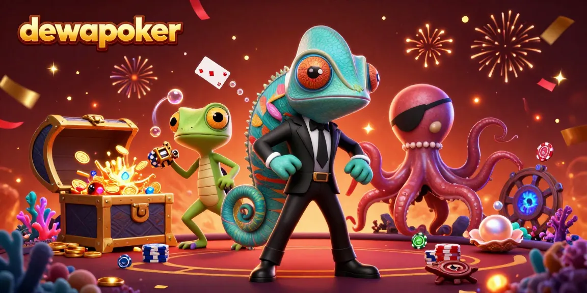 Engage in thrilling gameplay at dewapoker with vibrant casino elements and playful characters.