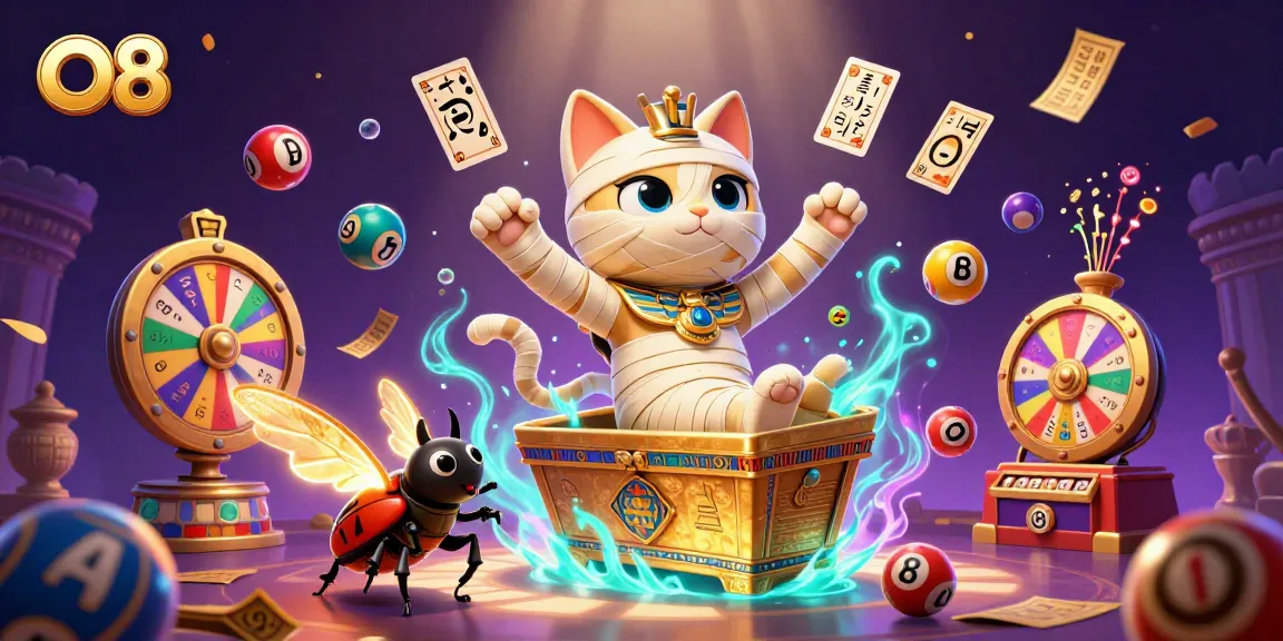 Experience exhilarating gameplay with O8's stunning golden casino backdrop featuring vibrant lottery elements.
