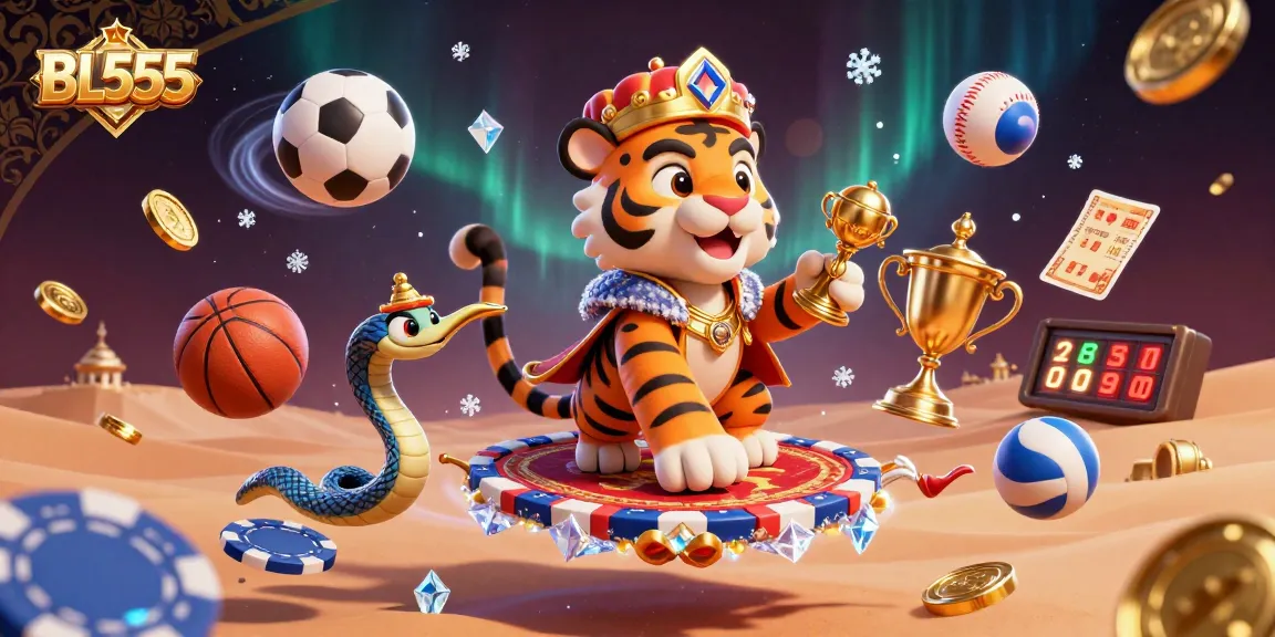 Engage with BL555's vibrant casino atmosphere featuring a magic tiger sultan and dynamic sports themes.