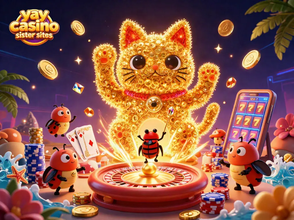 Engage with top yay casino sister sites featuring vibrant casino elements and golden firefly characters.